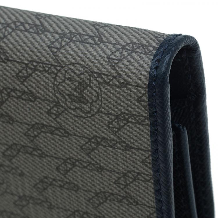 Pre Owned Montblanc Navy Blue Leather and Canvas  Signature 14 CC Continental Wallet