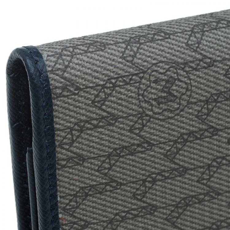 Pre Owned Montblanc Navy Blue Leather and Canvas  Signature 14 CC Continental Wallet