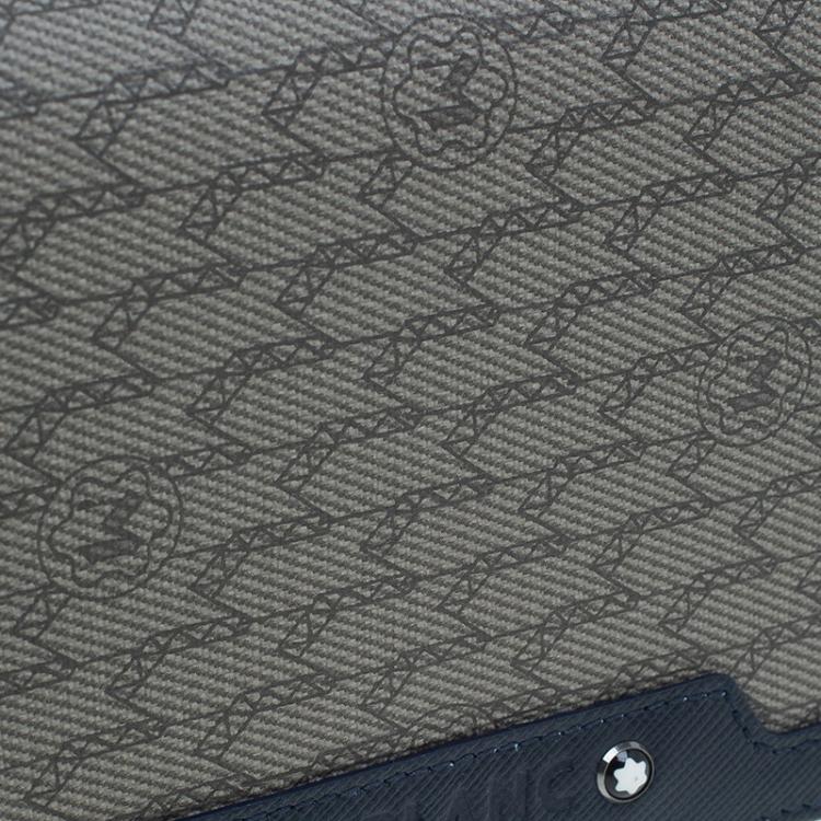 Pre Owned Montblanc Navy Blue Leather and Canvas  Signature 14 CC Continental Wallet