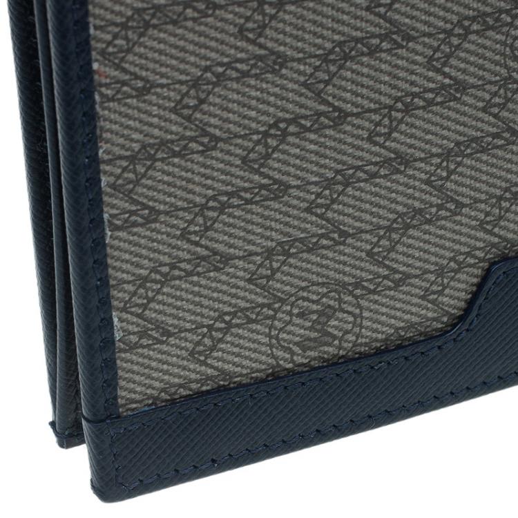 Pre Owned Montblanc Navy Blue Leather and Canvas  Signature 14 CC Continental Wallet
