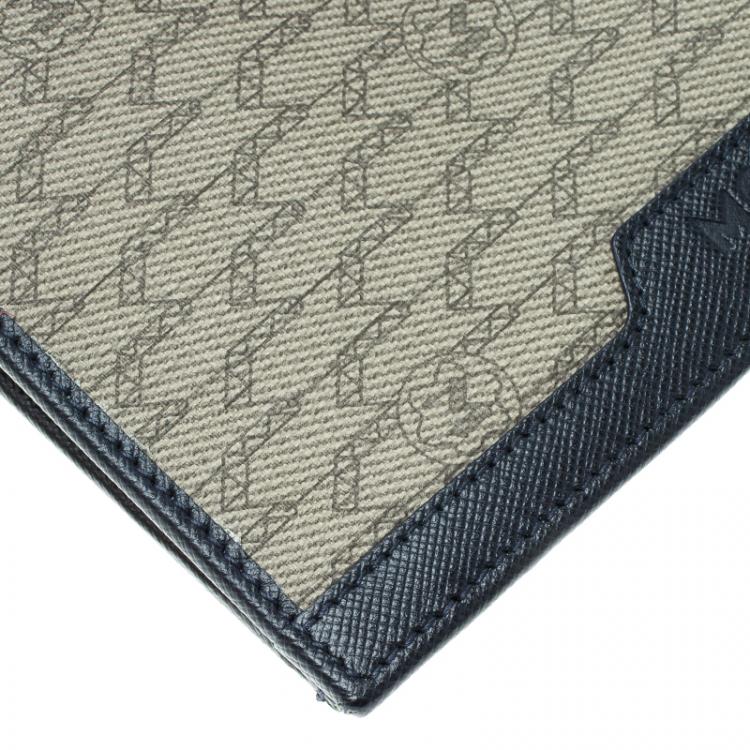 Pre Owned Montblanc Navy Blue Leather and Canvas  Signature 14 CC Continental Wallet