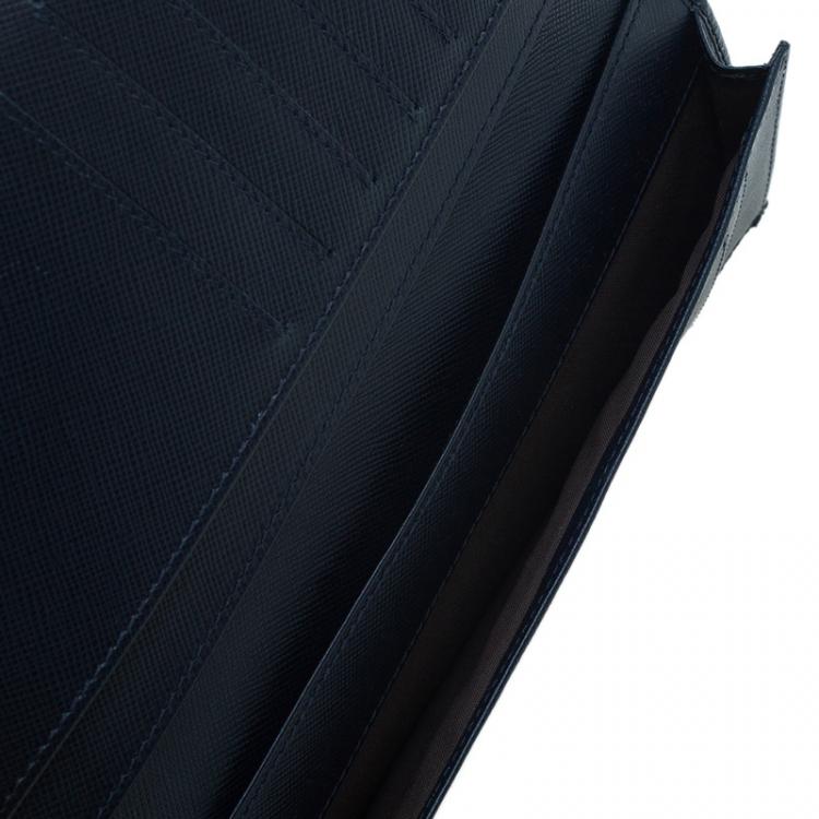 Pre Owned Montblanc Navy Blue Leather and Canvas  Signature 14 CC Continental Wallet
