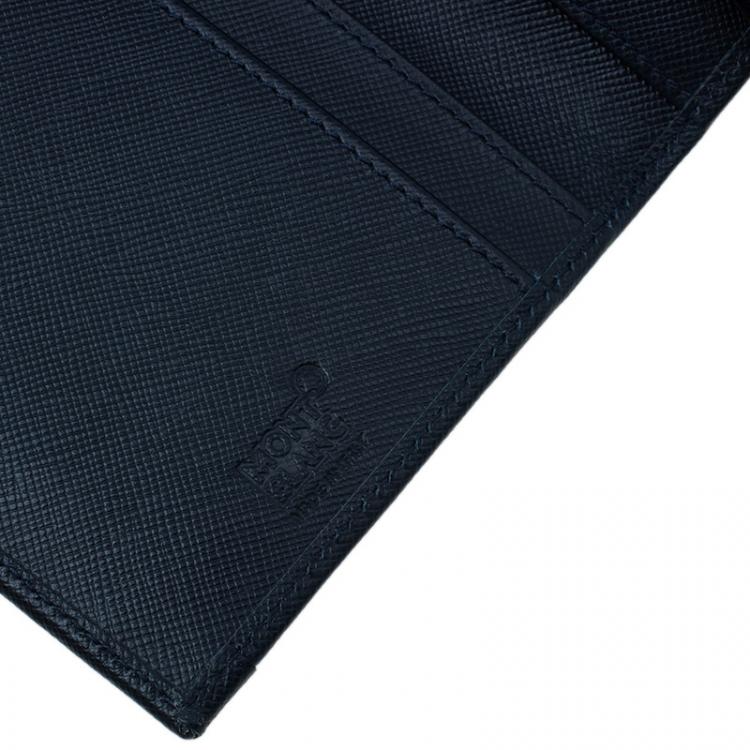 Pre Owned Montblanc Navy Blue Leather and Canvas  Signature 14 CC Continental Wallet