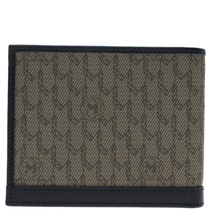 Pre Owned Montblanc Navy Blue Leather and Monogram Canvas Bifold Wallet
