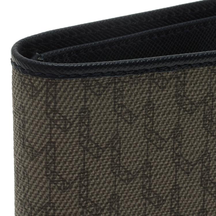 Pre Owned Montblanc Navy Blue Leather and Monogram Canvas Bifold Wallet