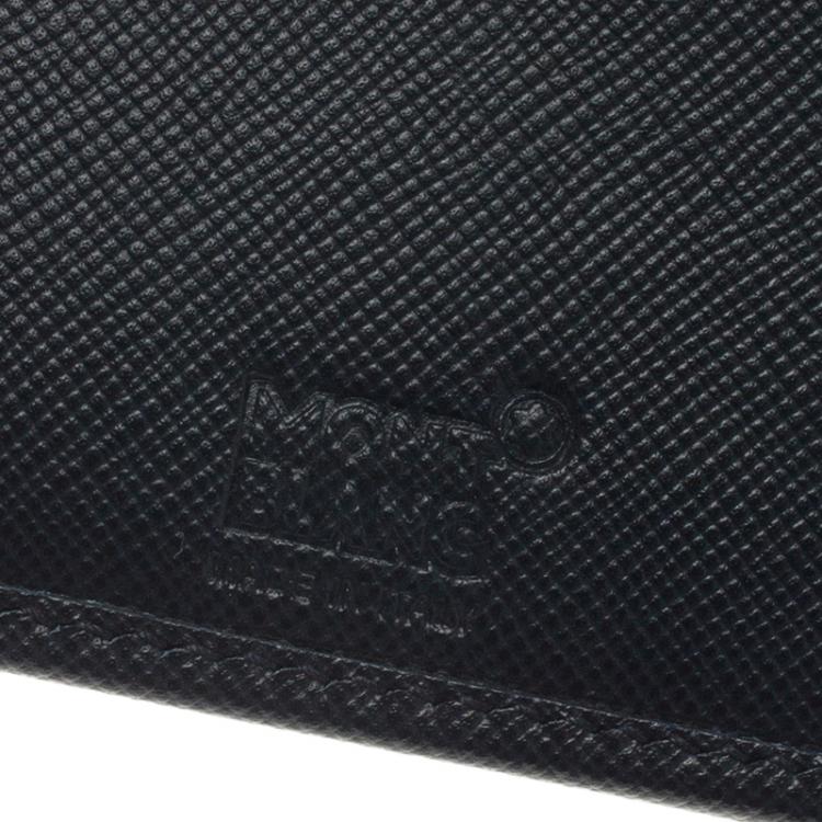 Pre Owned Montblanc Navy Blue Leather and Monogram Canvas Bifold Wallet