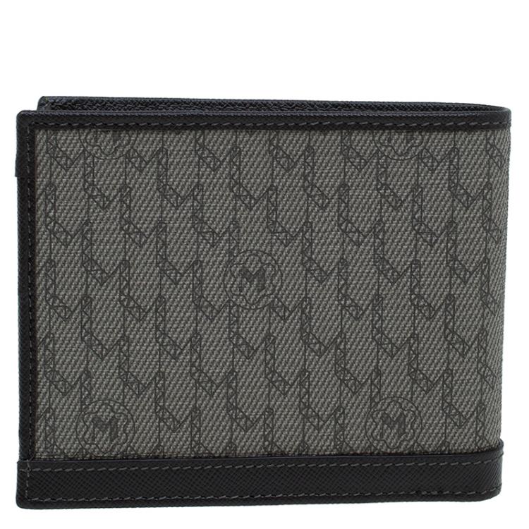 Pre Owned Montblanc Brown Leather and Monogram Canvas Bifold Wallet