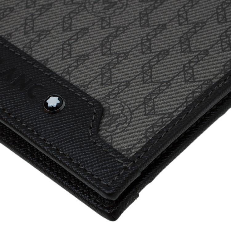 Pre Owned Montblanc Brown Leather and Monogram Canvas Bifold Wallet