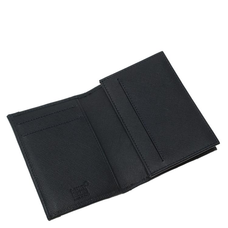 Pre Owned Montblanc Navy Blue Leather and Monogram Canvas Card Holder
