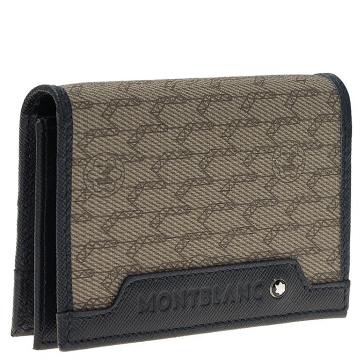 Pre Owned Montblanc Navy Blue Leather and Monogram Canvas Card Holder