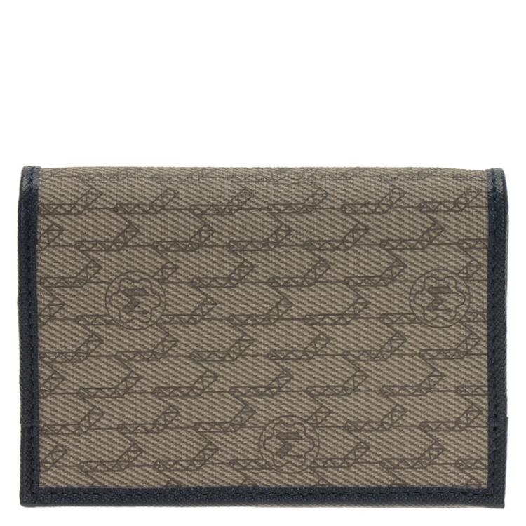 Pre Owned Montblanc Navy Blue Leather and Monogram Canvas Card Holder