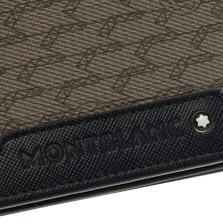 Pre Owned Montblanc Navy Blue Leather and Monogram Canvas Card Holder