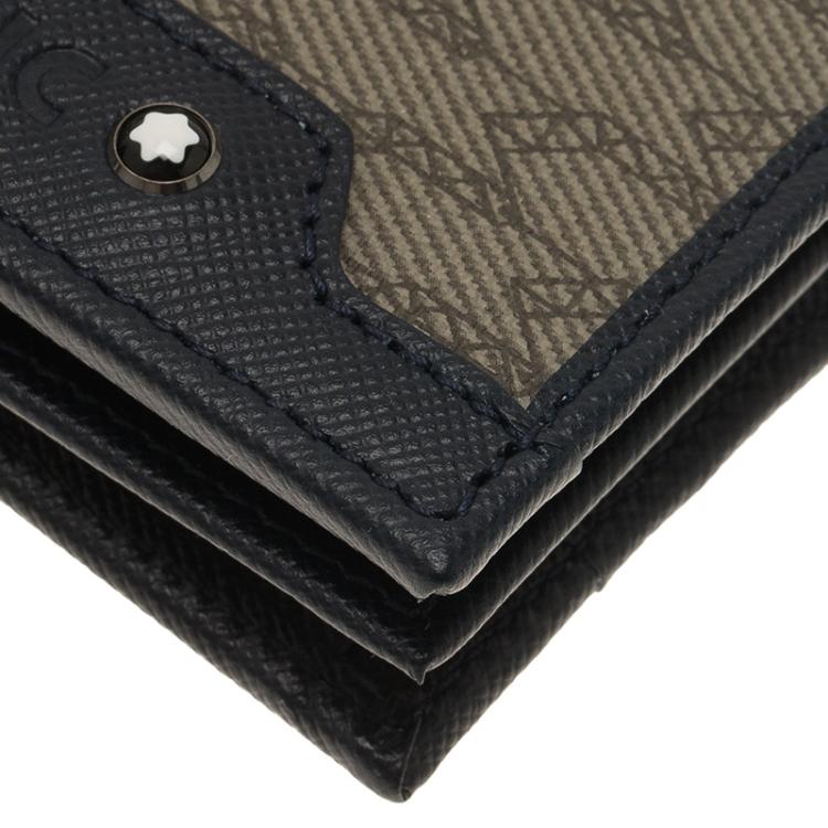 Pre Owned Montblanc Navy Blue Leather and Monogram Canvas Card Holder