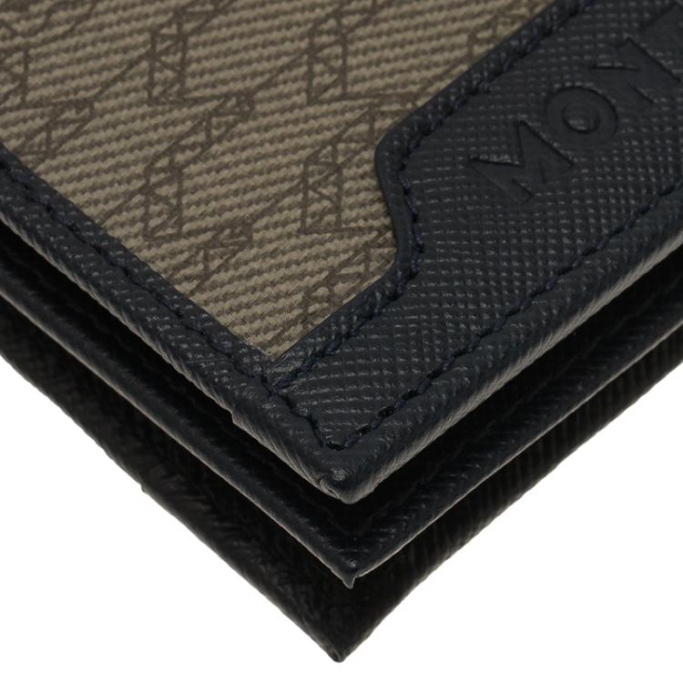 Pre Owned Montblanc Navy Blue Leather and Monogram Canvas Card Holder