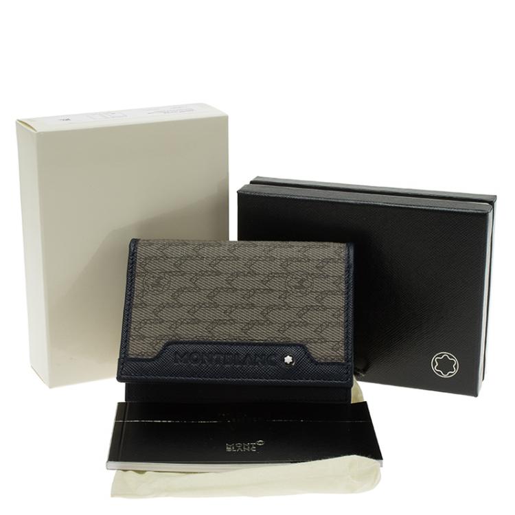 Pre Owned Montblanc Navy Blue Leather and Monogram Canvas Card Holder