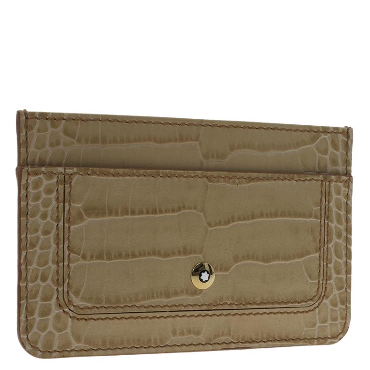 Pre Owned Montblanc Beige Croc Embossed Leather Card Holder