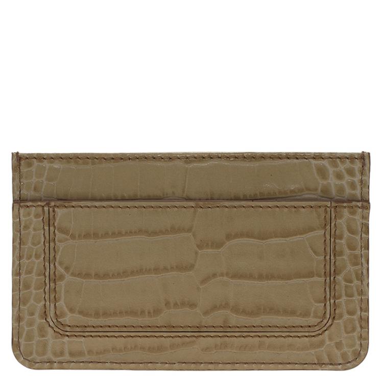 Pre Owned Montblanc Beige Croc Embossed Leather Card Holder