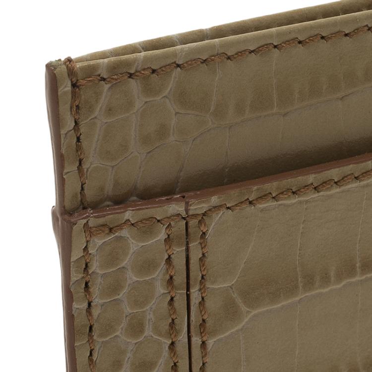 Pre Owned Montblanc Beige Croc Embossed Leather Card Holder