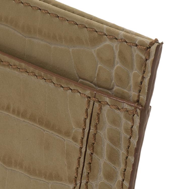 Pre Owned Montblanc Beige Croc Embossed Leather Card Holder
