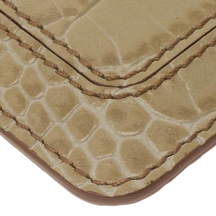 Pre Owned Montblanc Beige Croc Embossed Leather Card Holder