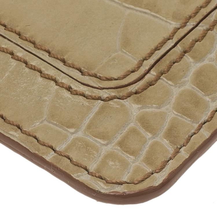 Pre Owned Montblanc Beige Croc Embossed Leather Card Holder