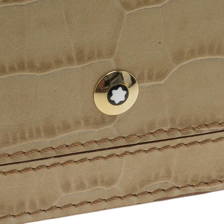 Pre Owned Montblanc Beige Croc Embossed Leather Card Holder