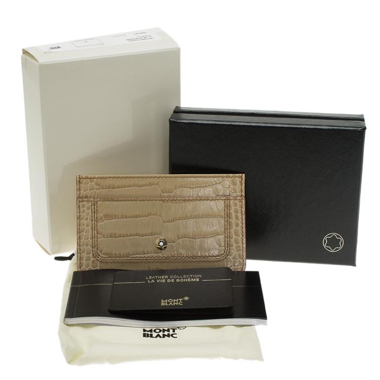 Pre Owned Montblanc Beige Croc Embossed Leather Card Holder
