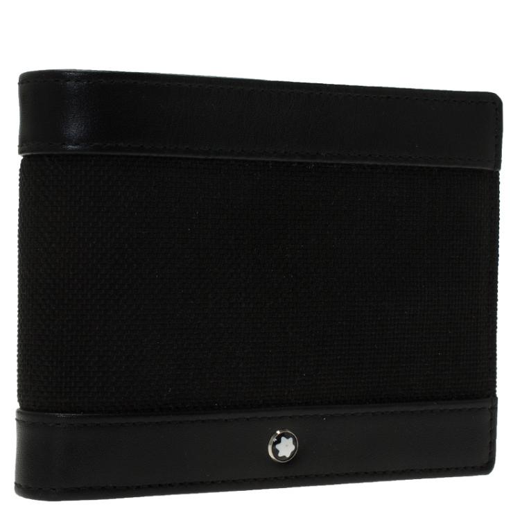 Pre Owned Montblanc Black Leather and Canvas Bifold Wallet