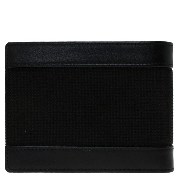 Pre Owned Montblanc Black Leather and Canvas Bifold Wallet