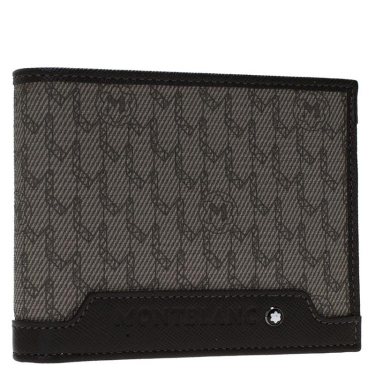 Pre Owned Montblanc Brown Leather and Monogram Canvas Bifold Wallet