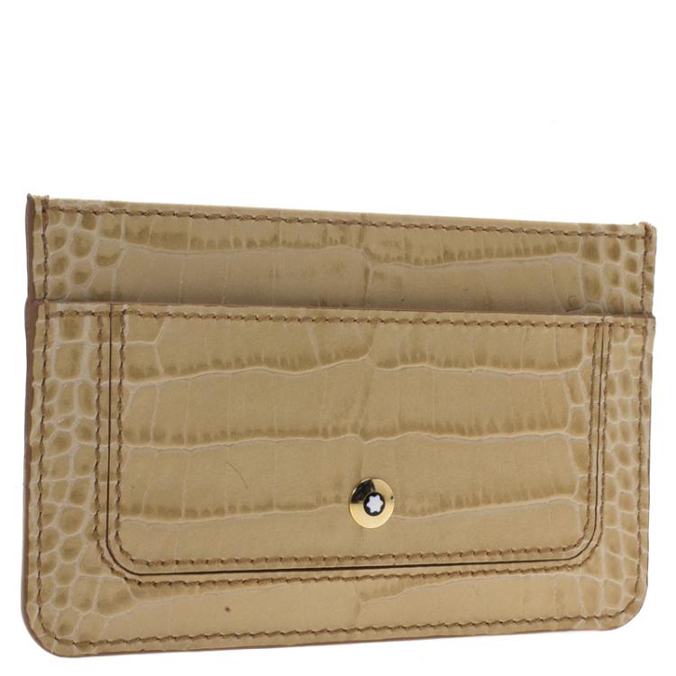 Pre Owned Montblanc Beige Croc Embossed Leather Card Holder