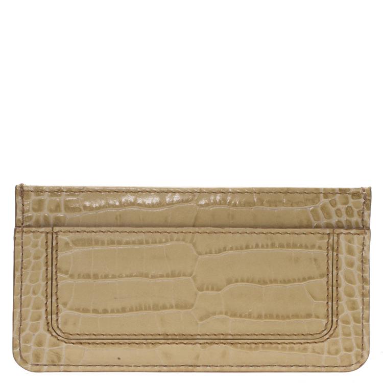 Pre Owned Montblanc Beige Croc Embossed Leather Card Holder