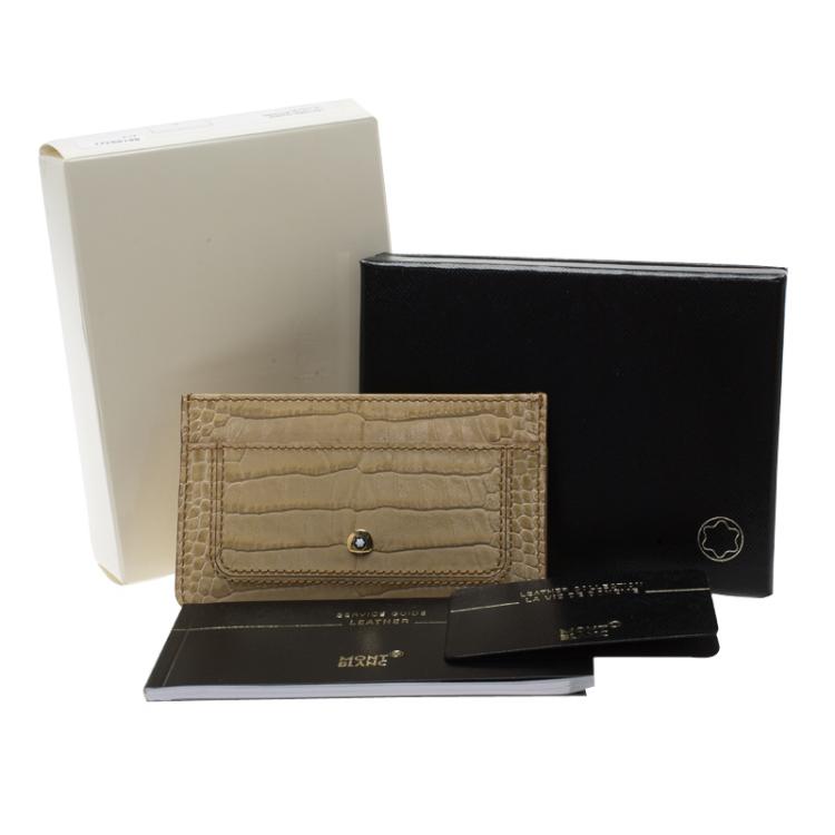 Pre Owned Montblanc Beige Croc Embossed Leather Card Holder