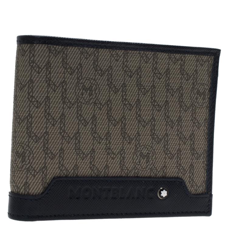 Pre Owned Montblanc Blue Coated Canvas and Leather Signature Bifold Wallet
