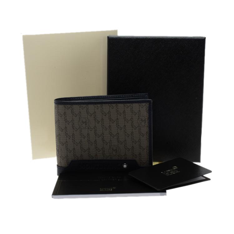 Pre Owned Montblanc Blue Coated Canvas and Leather Signature Bifold Wallet