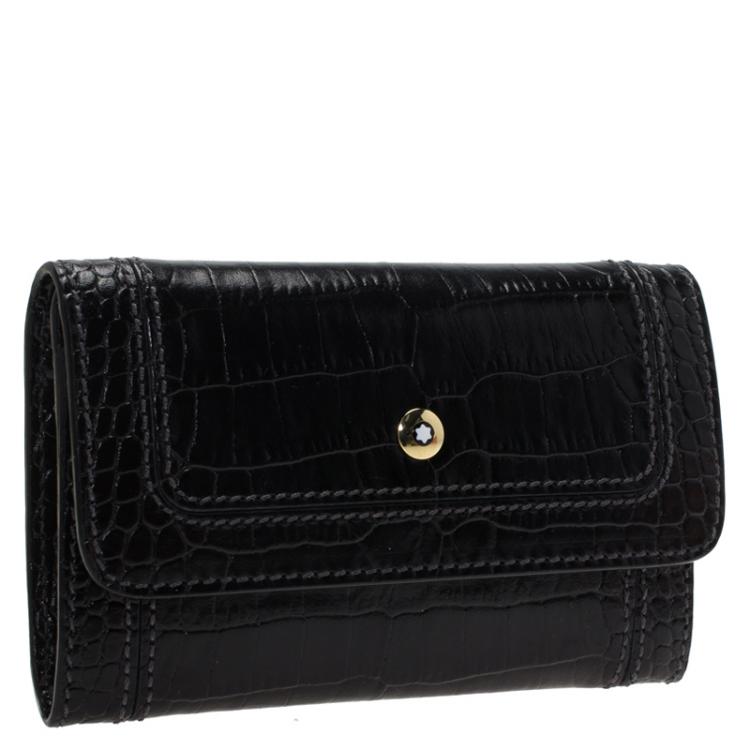 Pre Owned Montblanc Black Croc Embossed La Vie De Boheme Coin Case