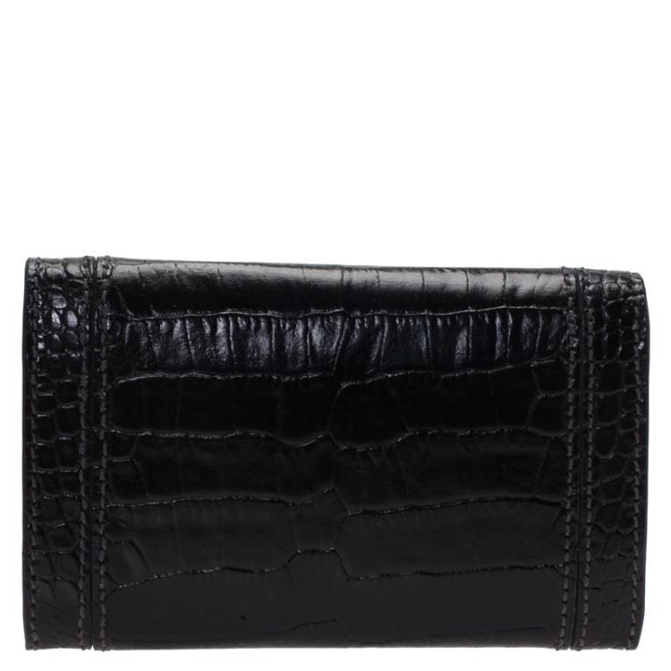 Pre Owned Montblanc Black Croc Embossed La Vie De Boheme Coin Case