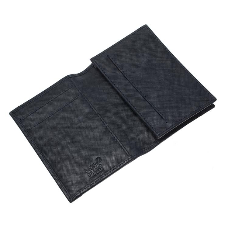 Pre Owned Montblanc Blue Coated Canvas and Leather Signature Card Holder