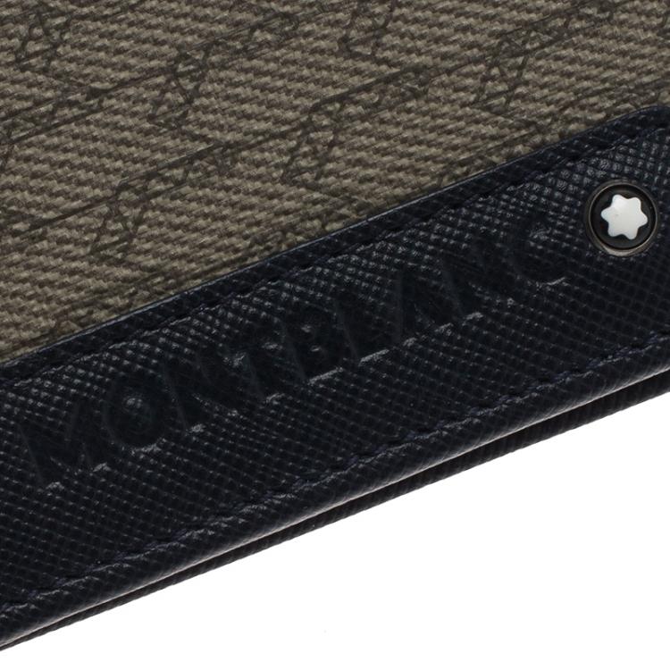 Pre Owned Montblanc Blue Coated Canvas and Leather Signature Card Holder