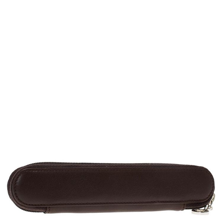 Pre Owned Montblanc Brown Leather Lady Star Zip Pen Pouch