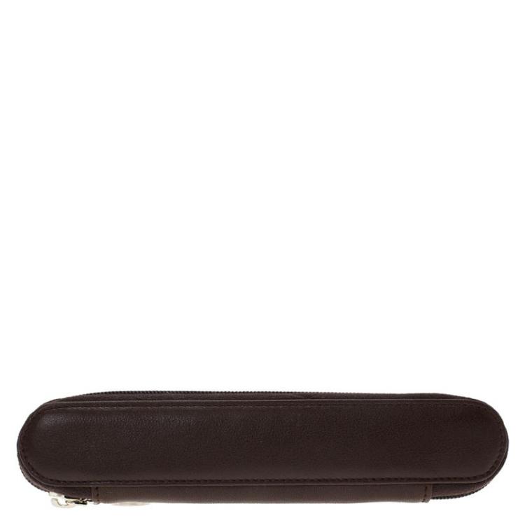 Pre Owned Montblanc Brown Leather Lady Star Zip Pen Pouch