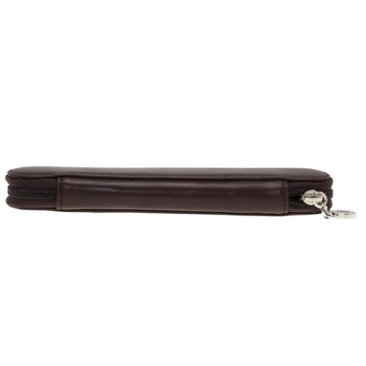 Pre Owned Montblanc Brown Leather Lady Star Zip Pen Pouch