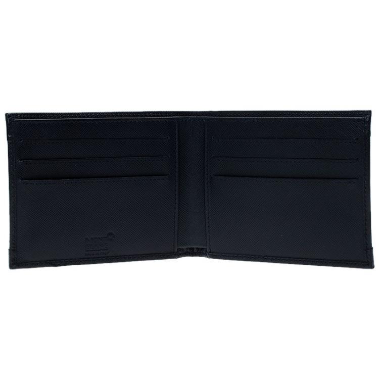 Pre Owned Montblanc Navy Blue/Beige Leather and Canvas Signature Bifold Wallet