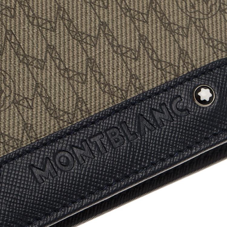 Pre Owned Montblanc Navy Blue/Beige Leather and Canvas Signature Bifold Wallet