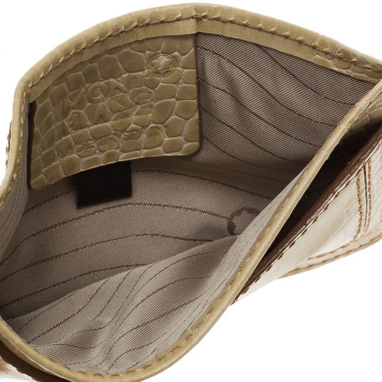 Pre Owned Montblanc Beige Croc Embossed Leather Card Holder