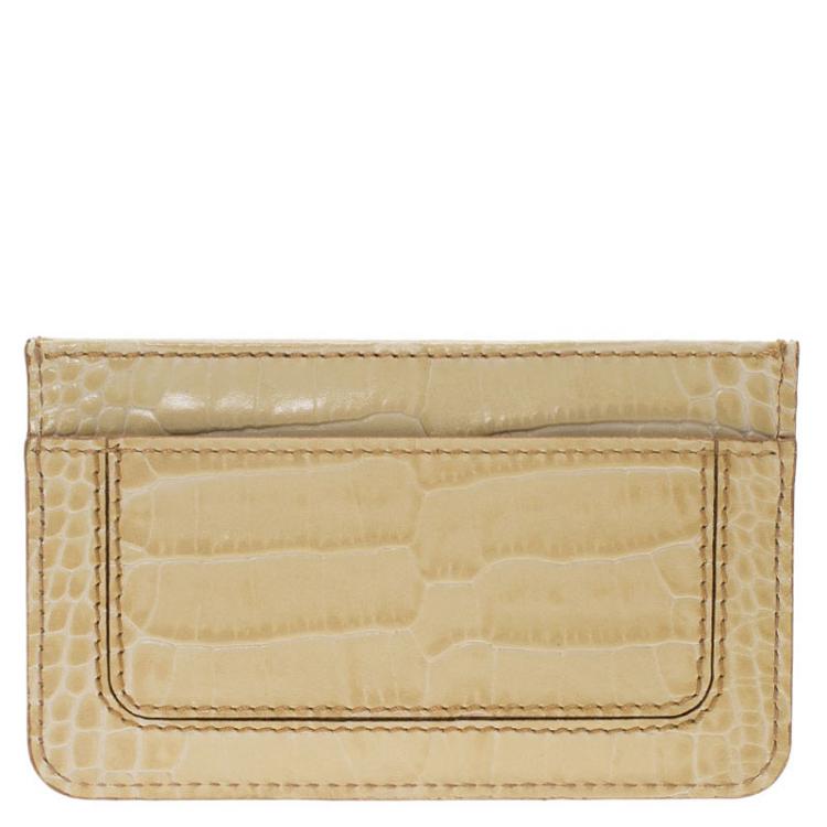 Pre Owned Montblanc Beige Croc Embossed Leather Card Holder