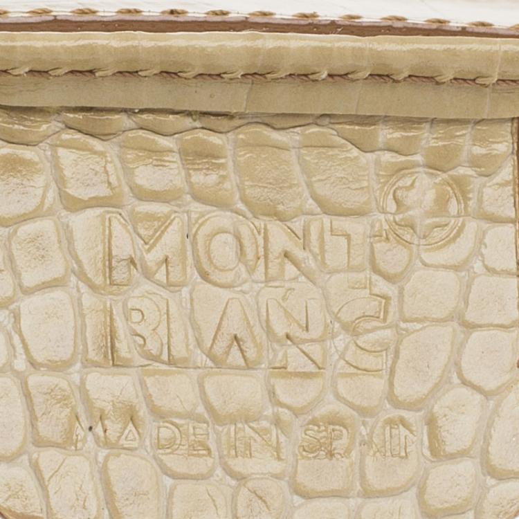 Pre Owned Montblanc Beige Croc Embossed Leather Card Holder