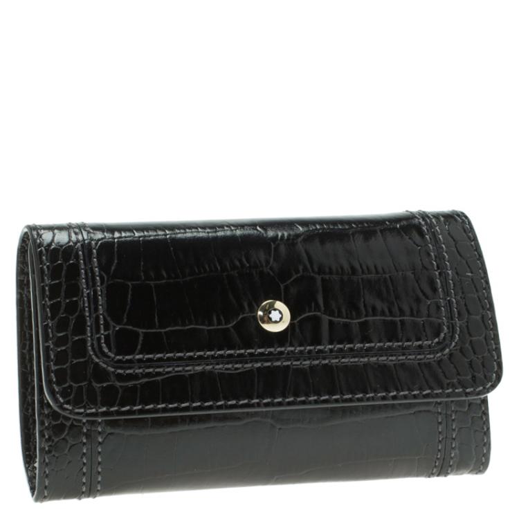 Pre Owned Montblanc Black Croc Embossed La Vie De Boheme Card Case