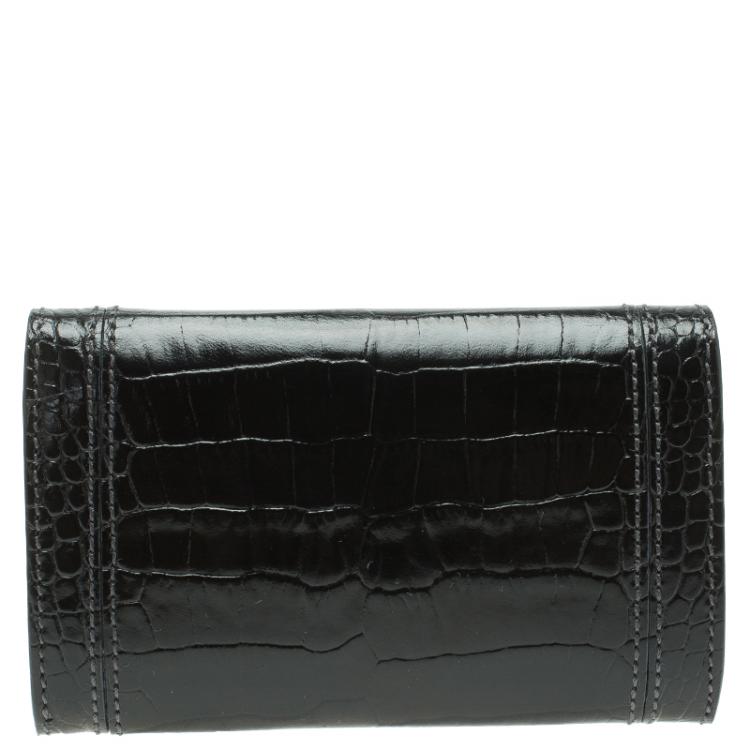 Pre Owned Montblanc Black Croc Embossed La Vie De Boheme Card Case