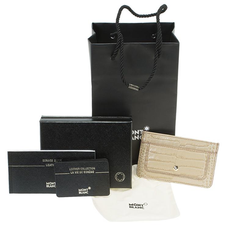 مملوكة مسبقًا Montblanc Beige Croc Embossed Leather Card Holder